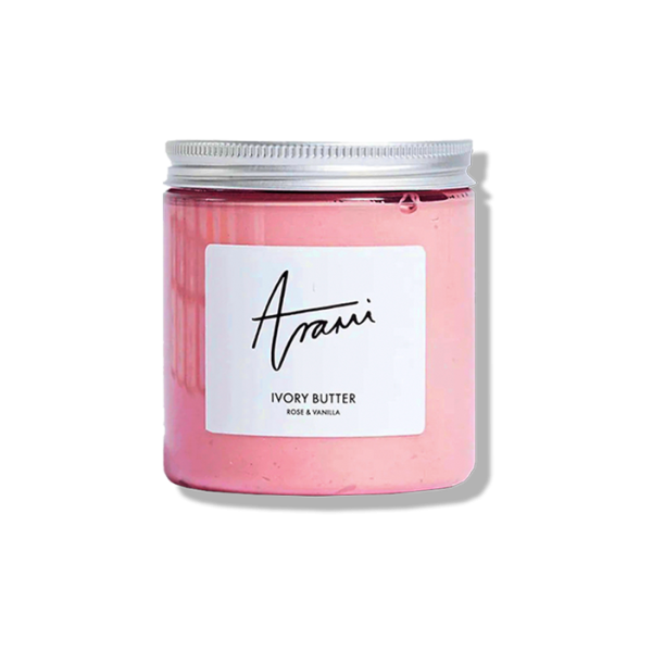 200g Arami rose and vanilla scented ivory butter in a container