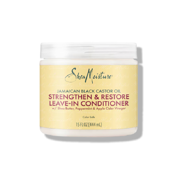Jamaican black castor oil leave-in-conditioner to strengthen and restore in a small container